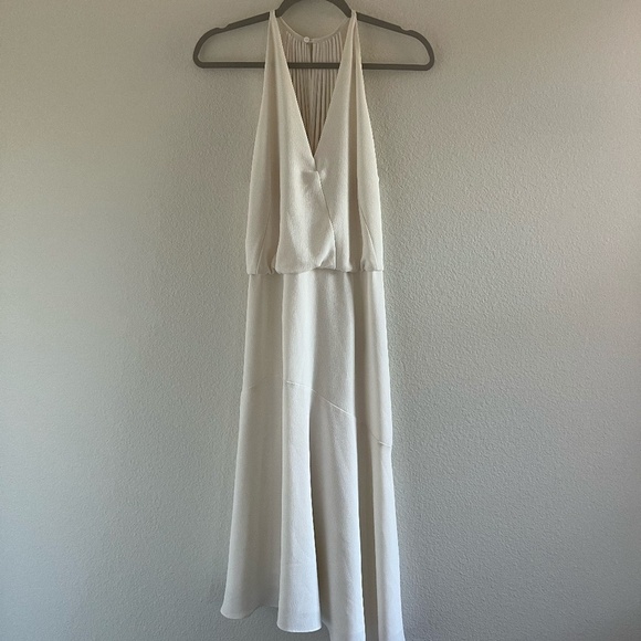 REISS | Luxury Crepe Talin Strappy-Back Fit & Flare Midi Dress in White | Size 8 - Picture 6 of 15